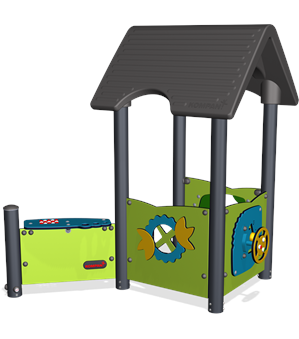 PLAYHOUSE WITH OUTSIDE DESK, STEEL POSTS